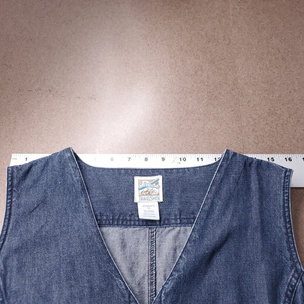 VTG Travelsmith Denim Maxi Dress Womens 16 Blue Dark Wash Button Up Sleeveless - Picture 4 of 11